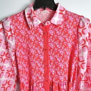 Jodifl Red & Pink Floral Geo Print Shirt Dress Women's Size Small Sample‎ Piece